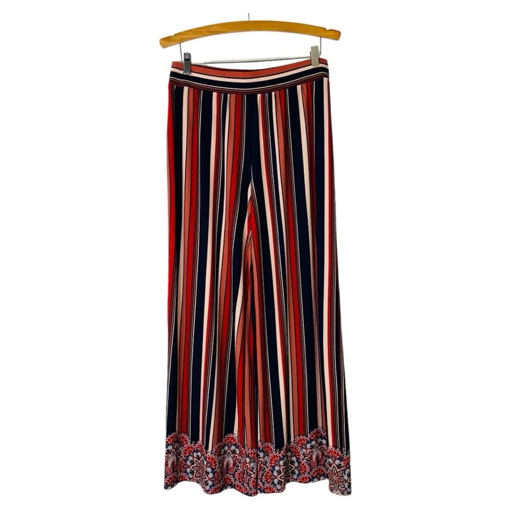 NWT Cato orange blue stripe palazzo wide leg floral boho stretch pants medium